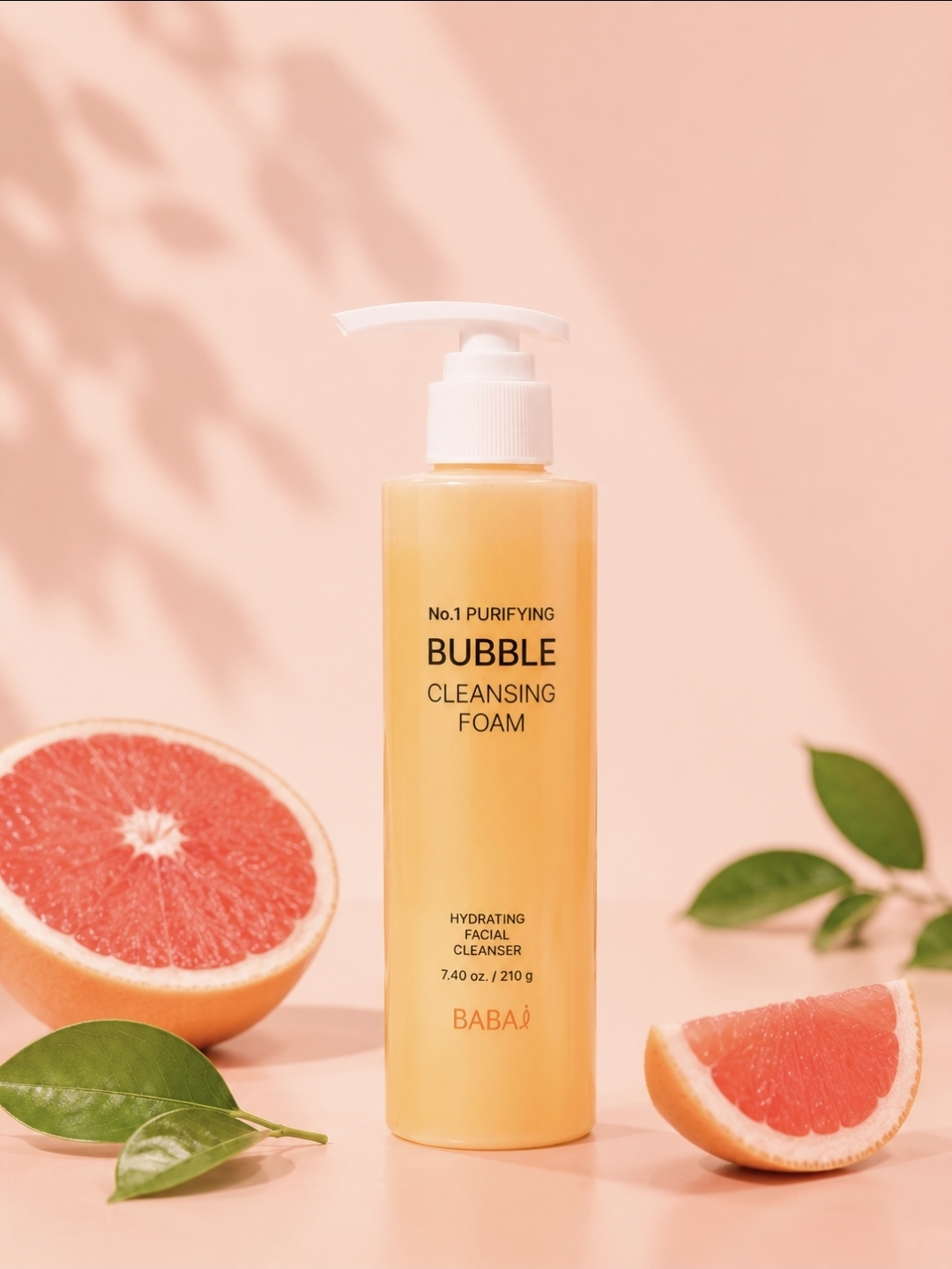 No.1 퓨리파잉 버블 클렌징 폼 — BABAi 스킨케어. 자몽 향 하이드레이팅 클렌저 (210g / 7.40oz).