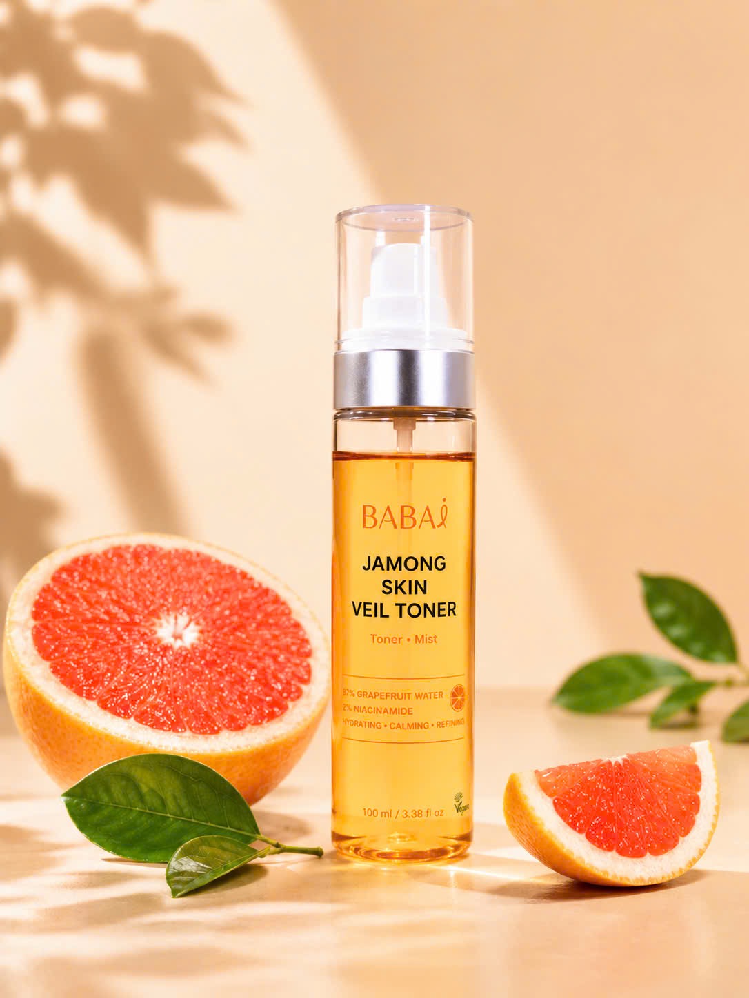 자몽 스킨 베일 토너 — BABAi 스킨케어. 97% 자몽수 + 2% 나이아신아마이드 (100ml / 3.38 fl oz).